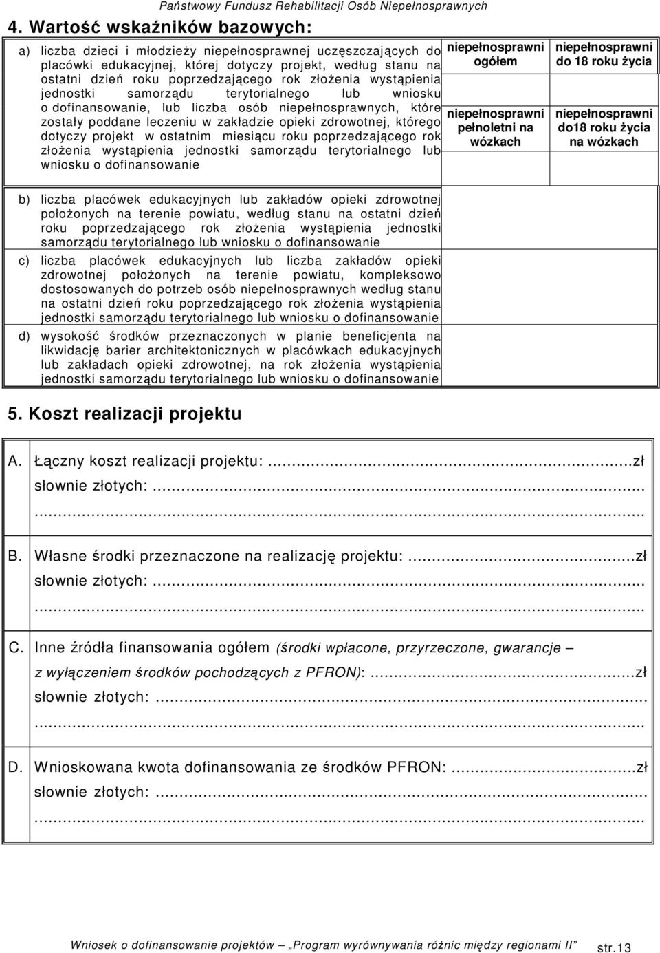 projekt w ostatnim miesiącu roku poprzedzającego rok złoŝenia wystąpienia jednostki samorządu terytorialnego lub wniosku o dofinansowanie niepełnosprawni ogółem niepełnosprawni pełnoletni na wózkach