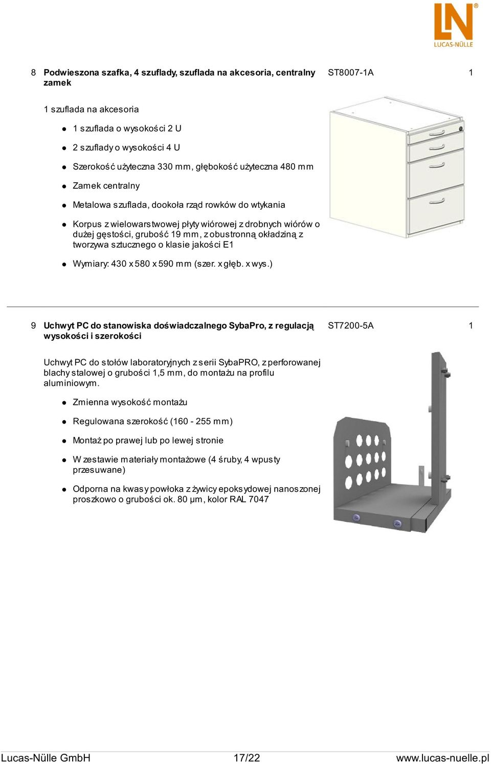 okładziną z tworzywa sztucznego o klasie jakości E1 Wymiary: 430 x 580 x 590 mm (szer. x głęb. x wys.