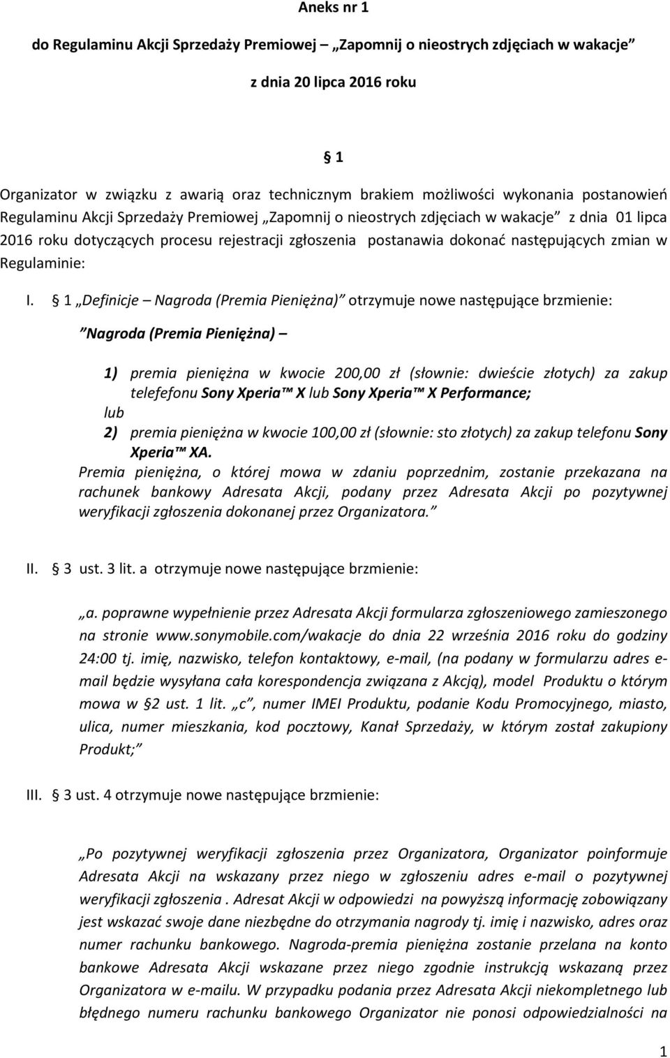 w Regulaminie: I.