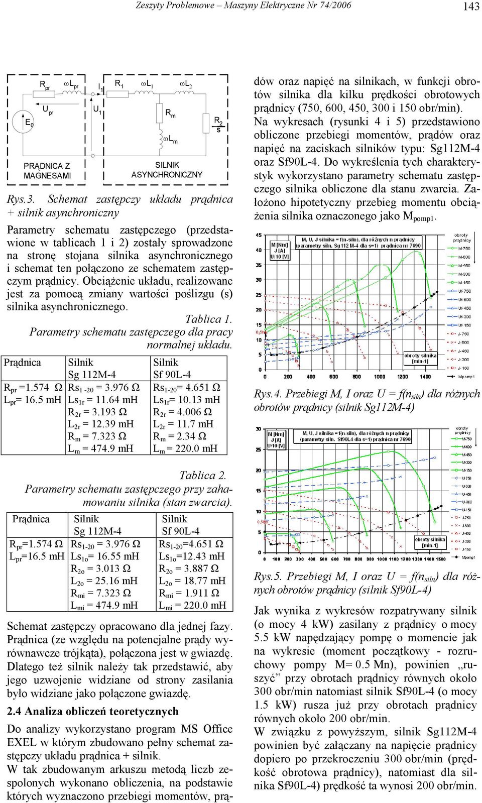 Schemat zastępczy układu prądnica + silnik asynchroniczny Parametry schematu zastępczego (przedstawione w tablicach i ) zostały sprowadzone na stronę stojana silnika asynchronicznego i schemat ten