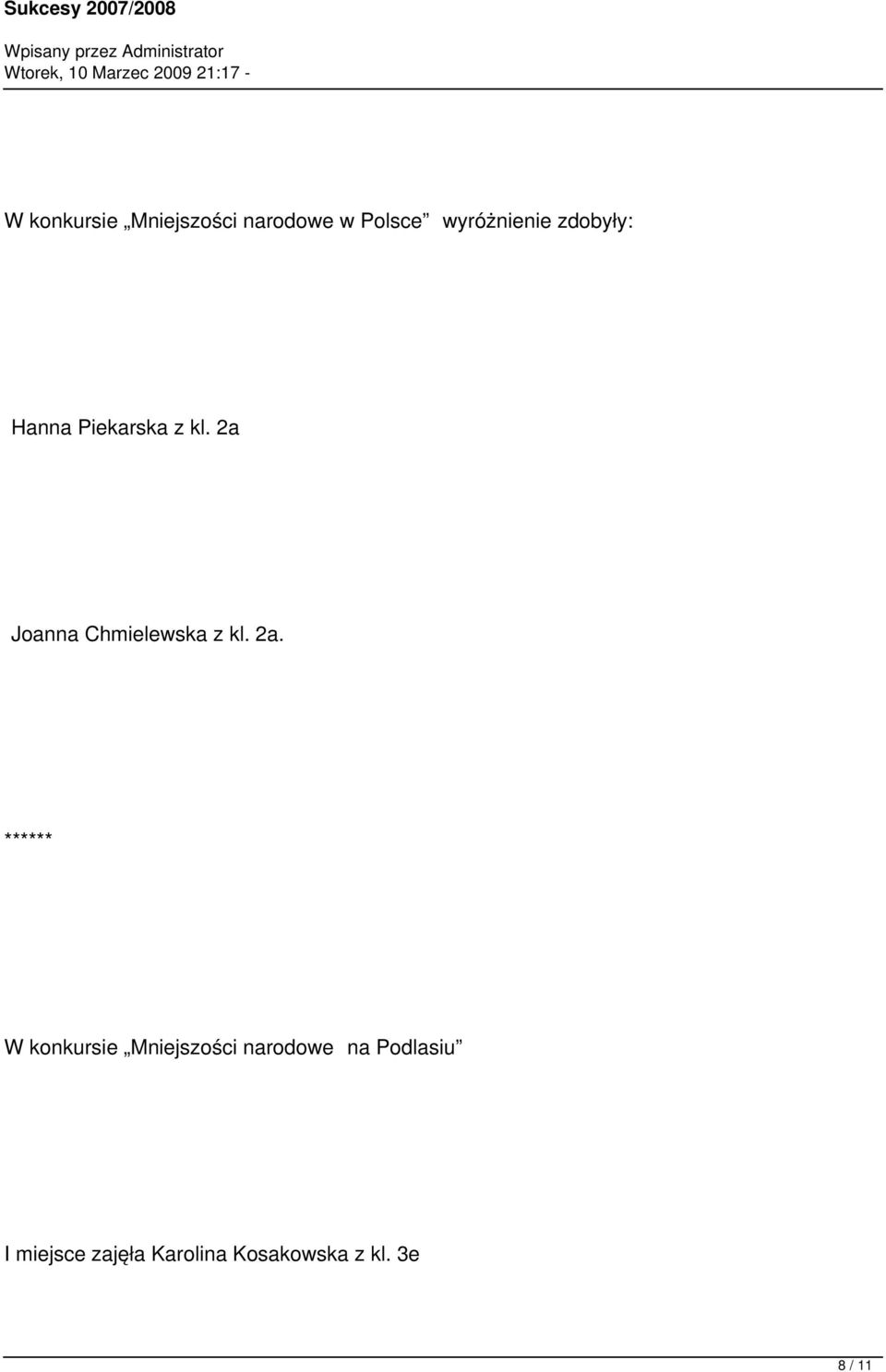 2a Joanna Chmielewska z kl. 2a.