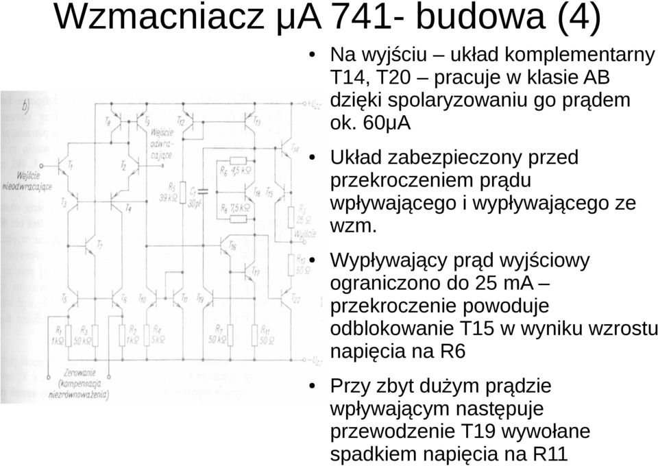 60μA Układ zabezpieczony przed przekroczeniem prądu wpływającego i wypływającego ze wzm.