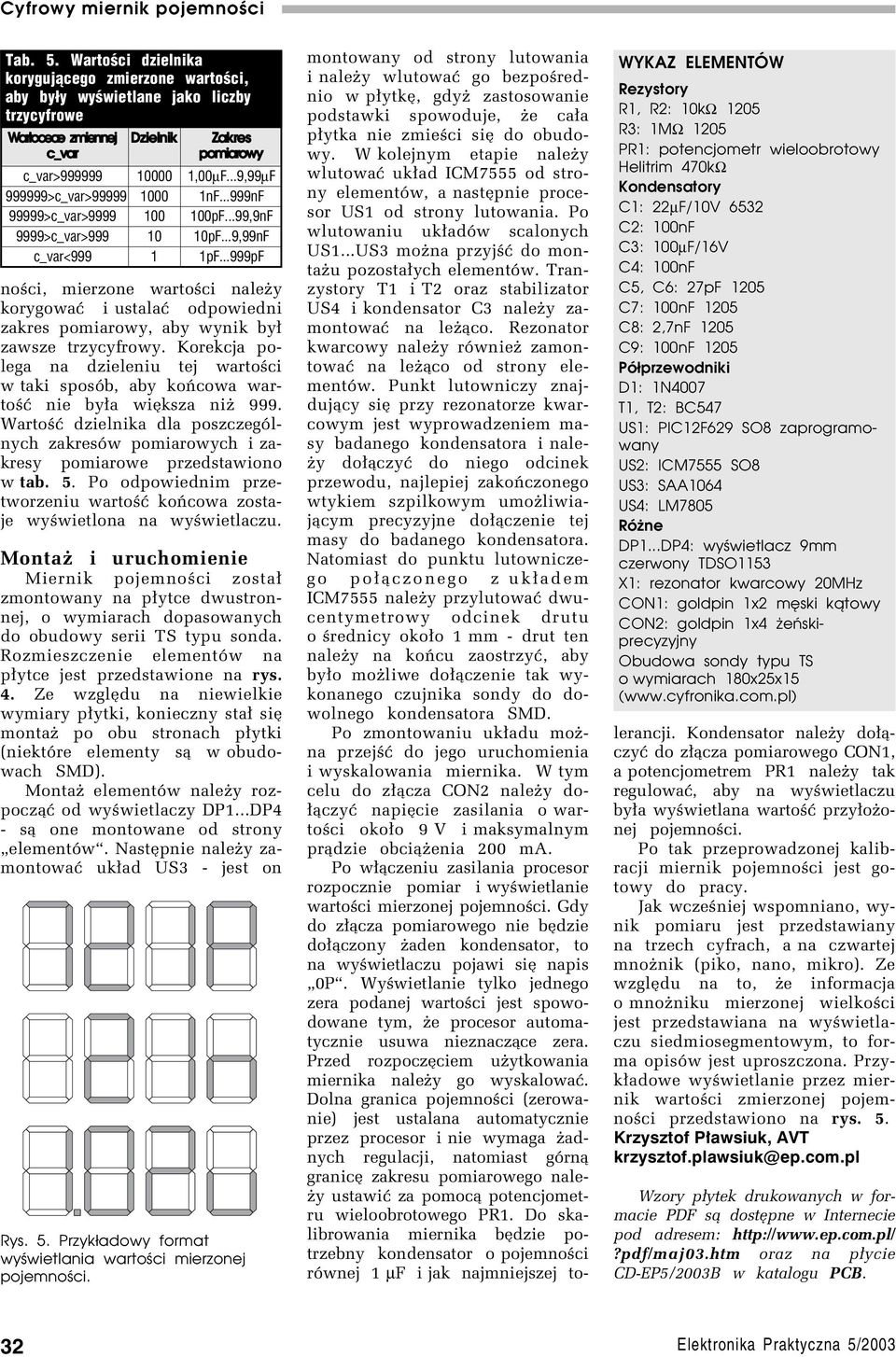 ..999pF noúci, mierzone wartoúci naleøy korygowaê i ustalaê odpowiedni zakres pomiarowy, aby wynik by³ zawsze trzycyfrowy.