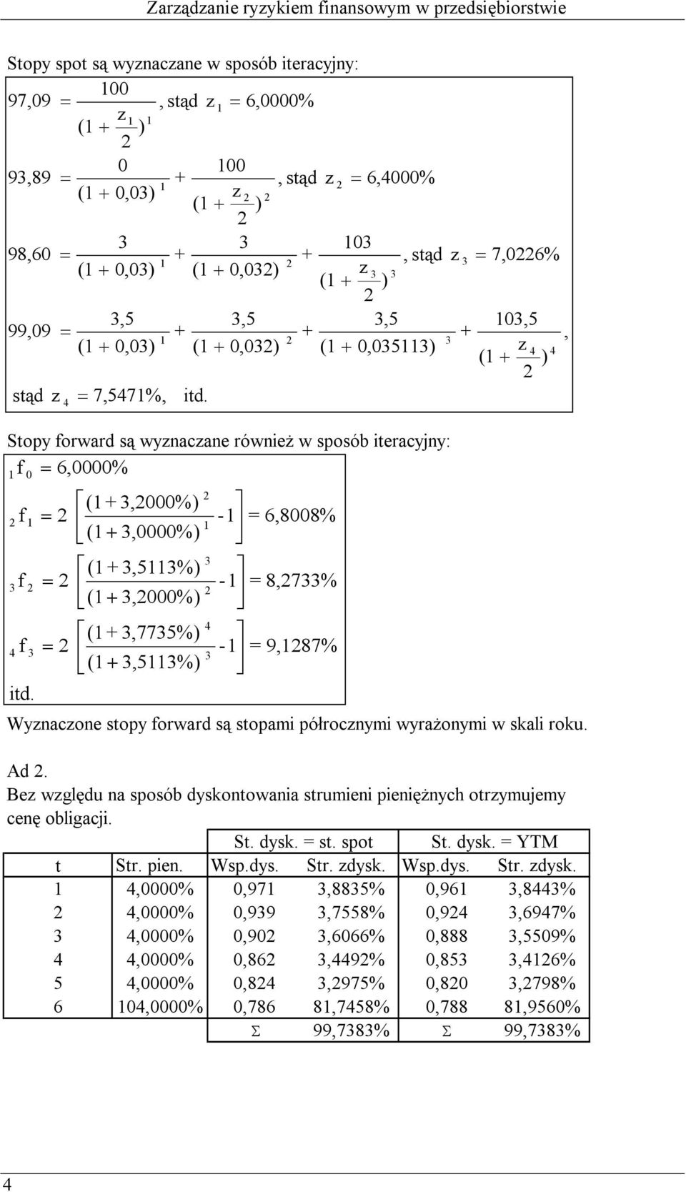 (,000%) = (,0000%) (,5%) = (,000%) (,775%) = (,5%) - = 6,8008% - = 8,7% - = 9,87% Wyznaczone sopy orward są sopami półrocznymi wyrażonymi w skali roku. Ad.