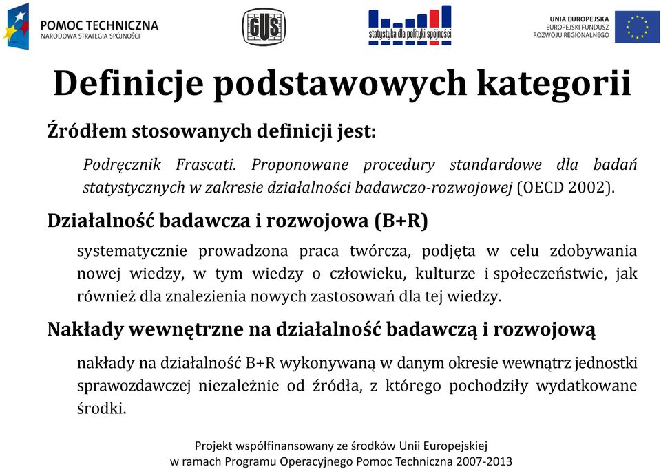 Działalność badawcza i rozwojowa (B+R) systematycznie prowadzona praca twórcza, podjęta w celu zdobywania nowej wiedzy, w tym wiedzy o człowieku, kulturze i