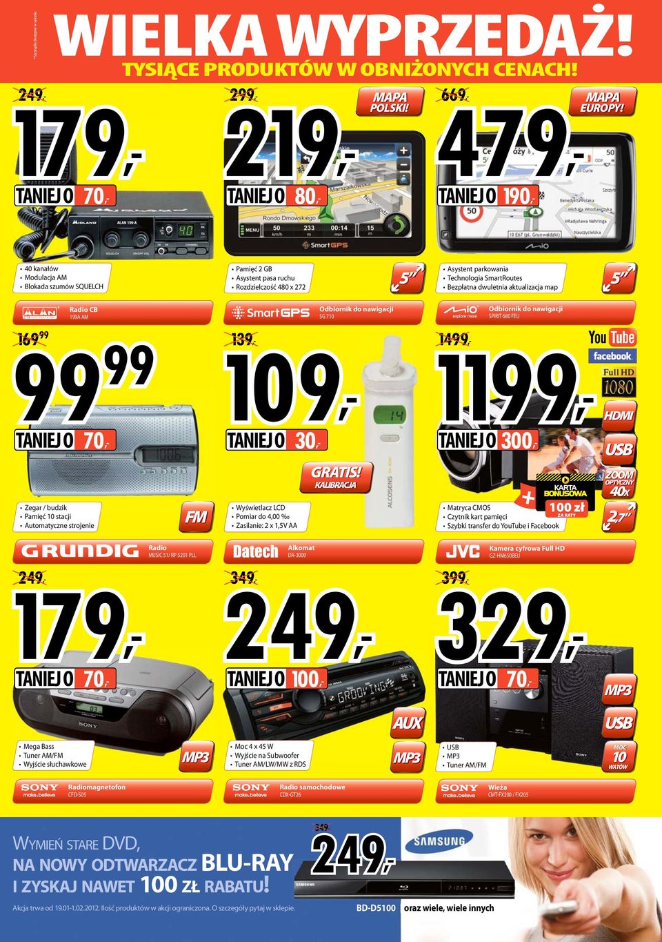 Radio CB 1 M Odbiornik nawigacji SG 710 Odbiornik nawigacji SPIRIT 680 FEU TNIEJ O 70, 1 Zegar / budzik Pamięć 10 stacji utomatyczne strojenie FM 109, 139, TNIEJ O 30, Wyświetlacz LCD Pomiar 4,00