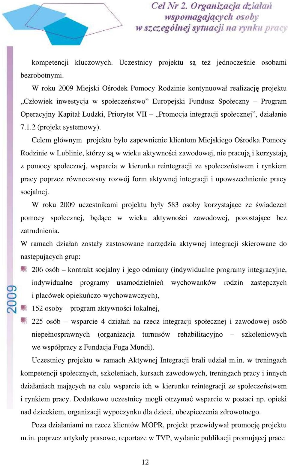 integracji społecznej, działanie 7.1.2 (projekt systemowy).