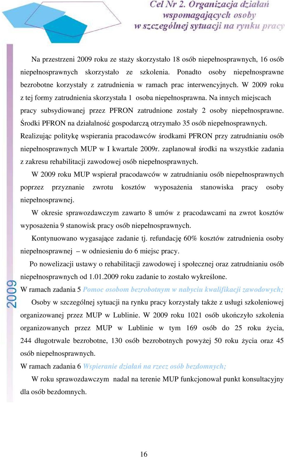 Na innych miejscach pracy subsydiowanej przez PFRON zatrudnione zostały 2 osoby niepełnosprawne. Środki PFRON na działalność gospodarczą otrzymało 35 osób niepełnosprawnych.