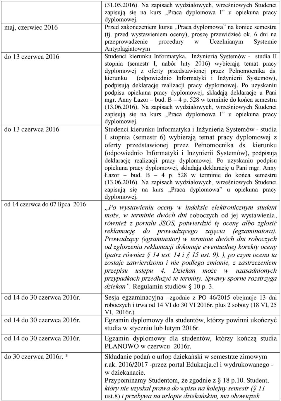 przed wystawieniem oceny), proszę przewidzieć ok.