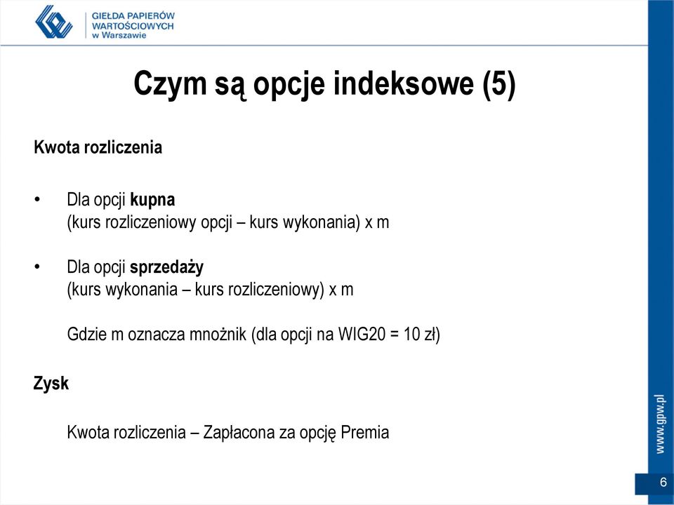 wykonania kurs rozliczeniowy) x m Zysk Gdzie m oznacza mnożnik (dla