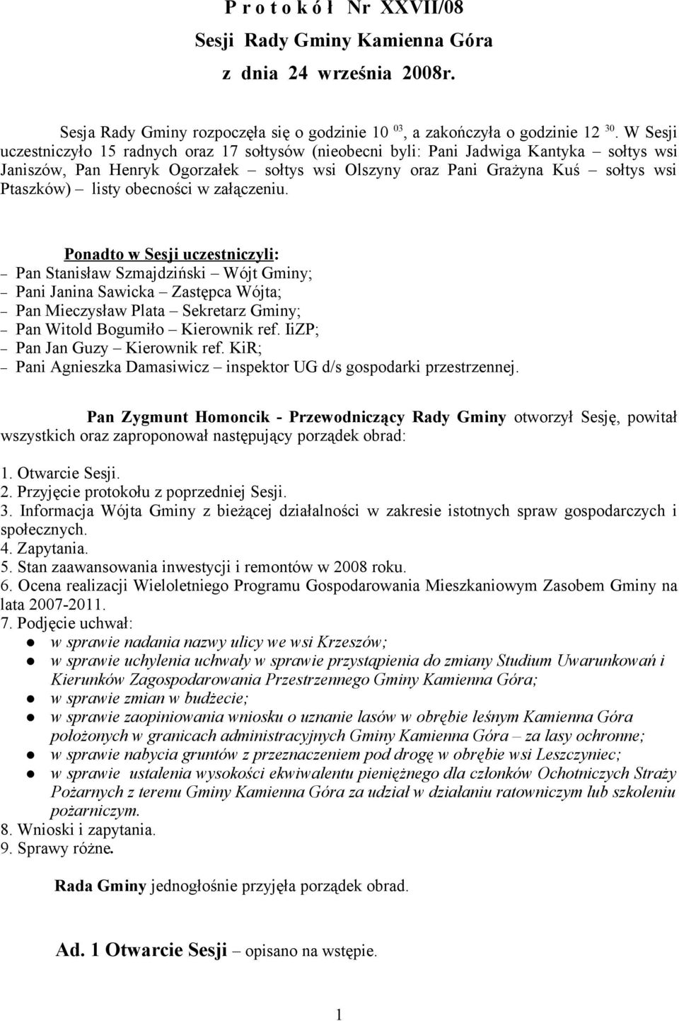obecności w załączeniu.