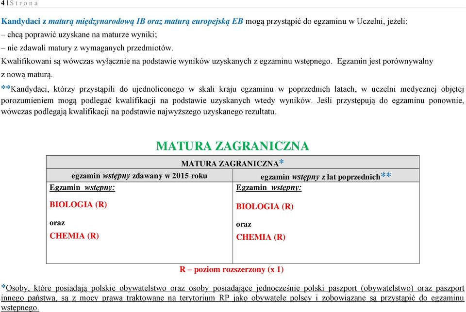 **Kandydaci, którzy przystąpili do ujednoliconego w skali kraju egzaminu w poprzednich latach, w uczelni medycznej objętej porozumieniem mogą podlegać kwalifikacji na podstawie uzyskanych wtedy