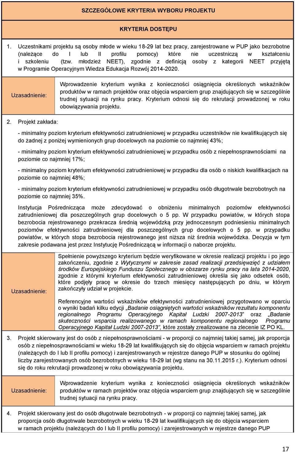 młodzież NEET), zgodnie z definicją osoby z kategorii NEET przyjętą w Programie Operacyjnym Wiedza Edukacja Rozwój 2014-2020.