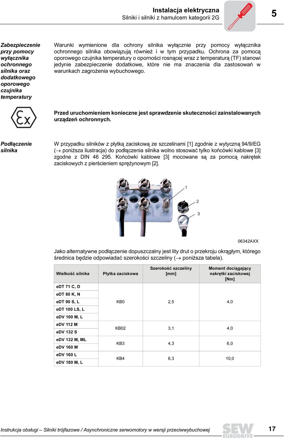 Ochrona za pomocą oporowego czujnika temperatury o oporności rosnącej wraz z temperaturą (TF) stanowi jedynie zabezpieczenie dodatkowe, które nie ma znaczenia dla zastosowań w warunkach zagrożenia