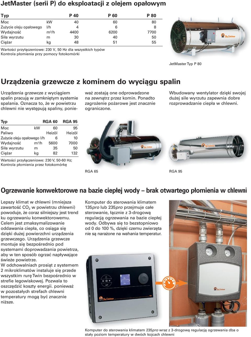 wyciągiem spalin pracują w zamkniętym systemie spalania. Oznacza to, że w powietrzu chlewni nie występują spaliny, ponieważ zostają one odprowadzone na zewnątrz przez komin.