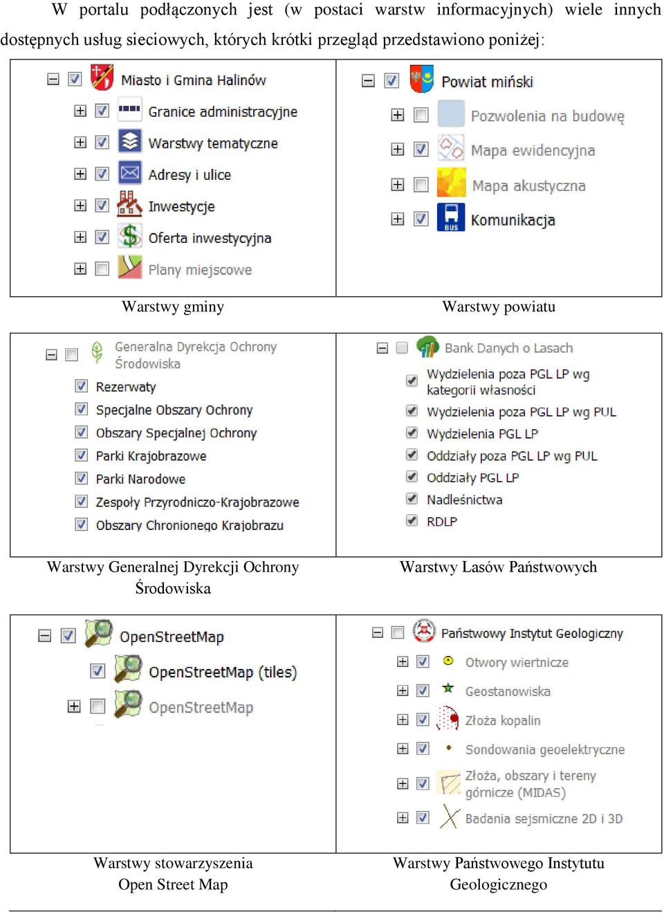 gminy Warstwy powiatu Warstwy Generalnej Dyrekcji Ochrony Środowiska Warstwy Lasów