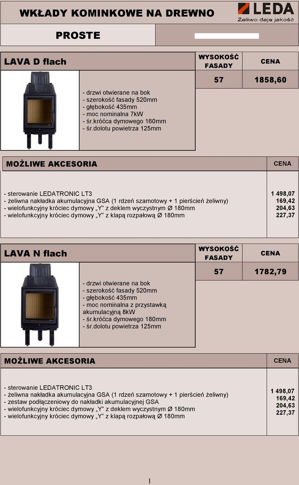 króćca dymowego 160mm LT3 LAVA N flach - szerokość fasady