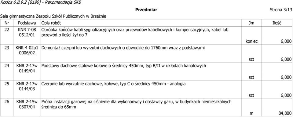 1760mm wraz z podstawami Podstawy dachowe stalowe kołowe o średnicy 450mm, typ B/II w układach kanałowych Czerpnie lub wyrzutnie dachowe, kołowe, typ C o średnicy 450mm