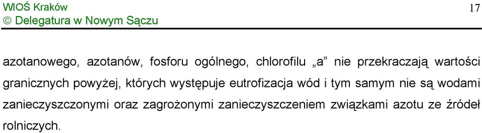 eutrofizacja wód i tym samym nie są wodami zanieczyszczonymi