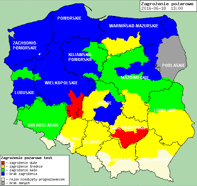 Zagrożenie pożarowe w lasach Ostrzeżenia hydro/meteo BRAK