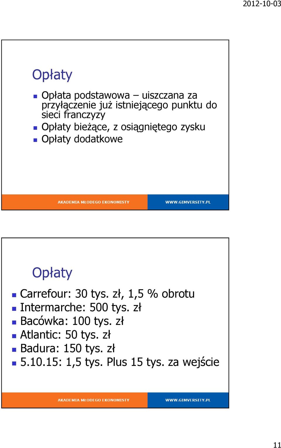 Carrefour: 30 tys. zł, 1,5 % obrotu Intermarche: 500 tys. zł Bacówka: 100 tys.