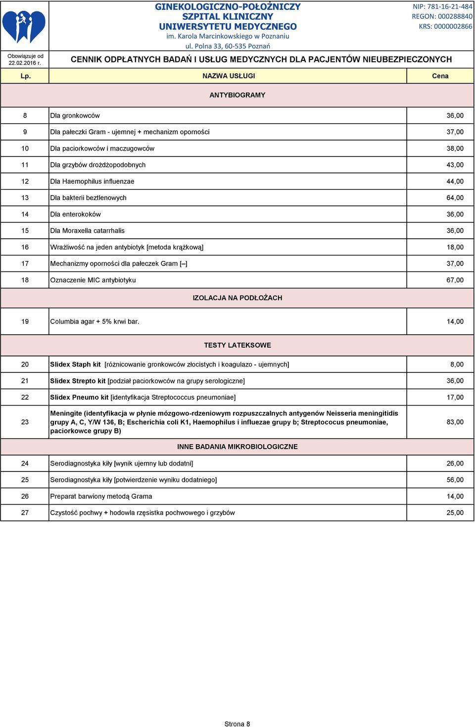 pałeczek Gram [ ] 37,00 18 Oznaczenie MIC antybiotyku 67,00 IZOLACJA NA PODŁOŻACH 19 Columbia agar + 5% krwi bar.
