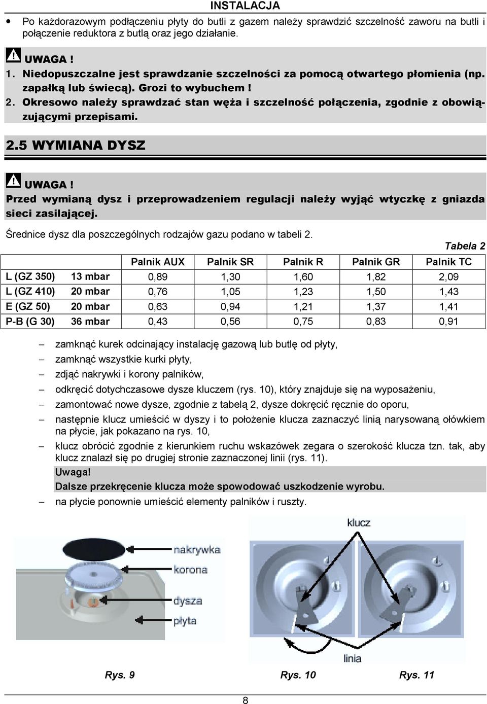 Okresowo należy sprawdzać stan węża i szczelność połączenia, zgodnie z obowiązującymi przepisami. 2.5 WYMIANA DYSZ UWAGA!