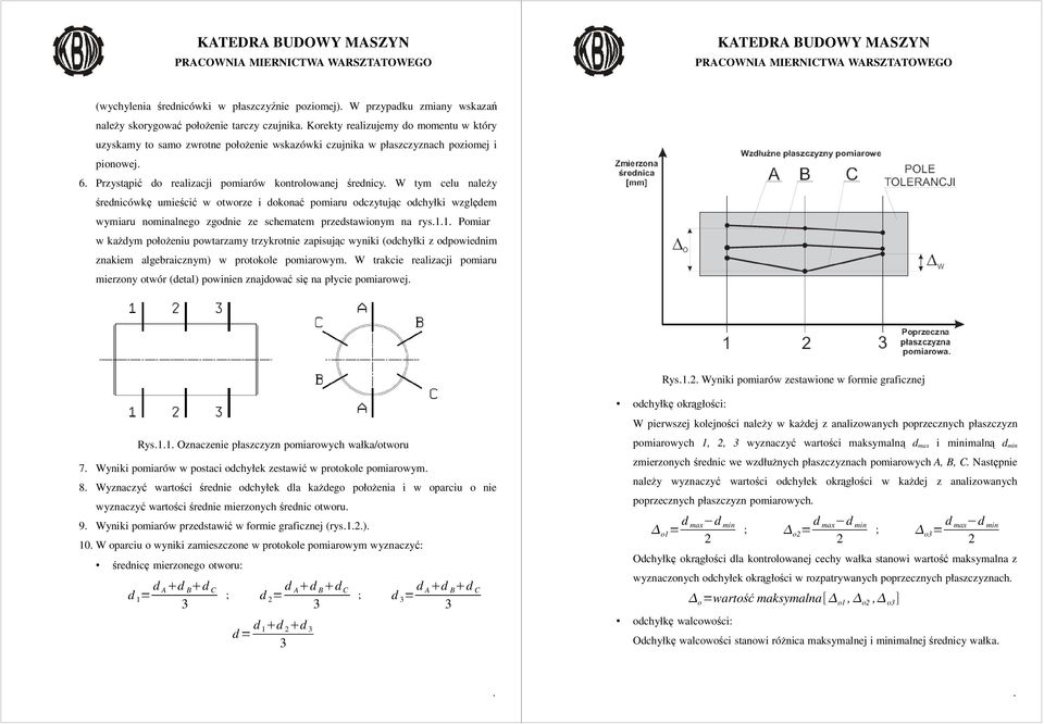 odchyłki względem wymiaru nominalnego zgodnie ze schematem przedstawionym na rys11 Pomiar w kaŝdym połoŝeniu powtarzamy trzykrotnie zapisując wyniki (odchyłki z odpowiednim znakiem algebraicznym) w