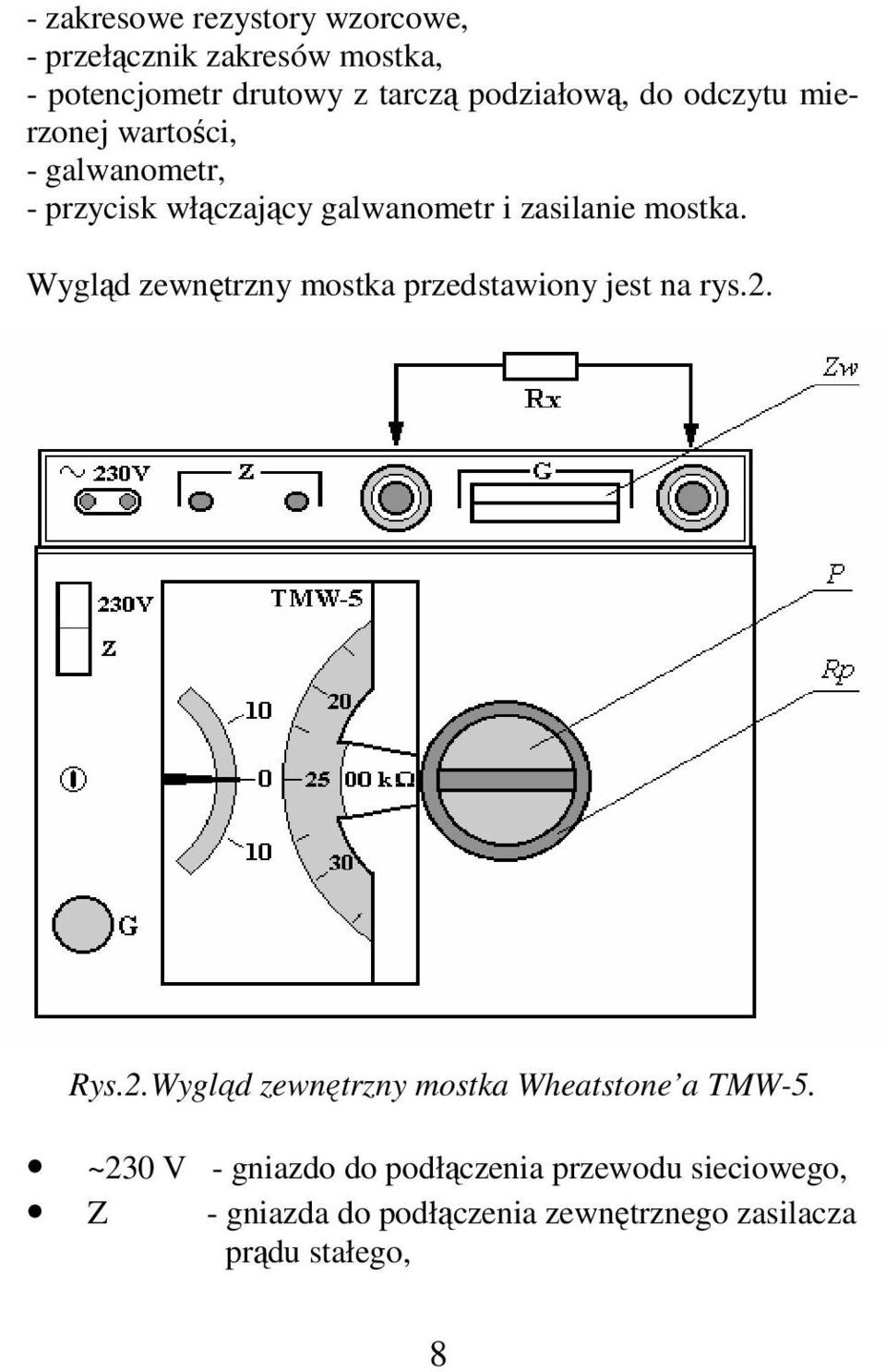 Wygląd zewnętrzny mostka przedstawiony jest na rys.2. Rys.2.Wygląd zewnętrzny mostka Wheatstone a TMW-5.