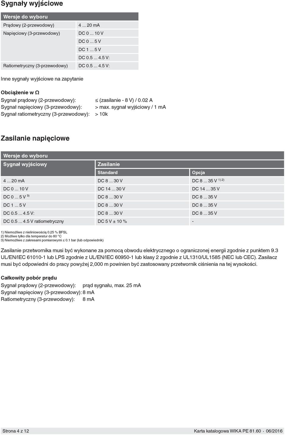 5 V: Ratiometryczny (3-przewodowy) DC 0.5... 4.