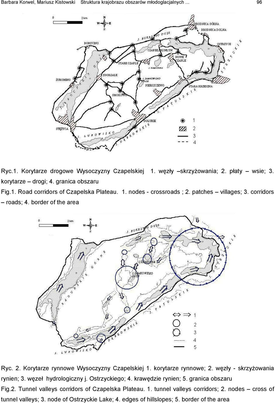 korytarze rynnowe; 2. węzły - skrzyżowania rynien; 3. węzeł hydrologiczny j. Ostrzyckiego; 4. krawędzie rynien; 5. granica obszaru Fig.2. Tunnel valleys corridors of Czapelska Plateau.