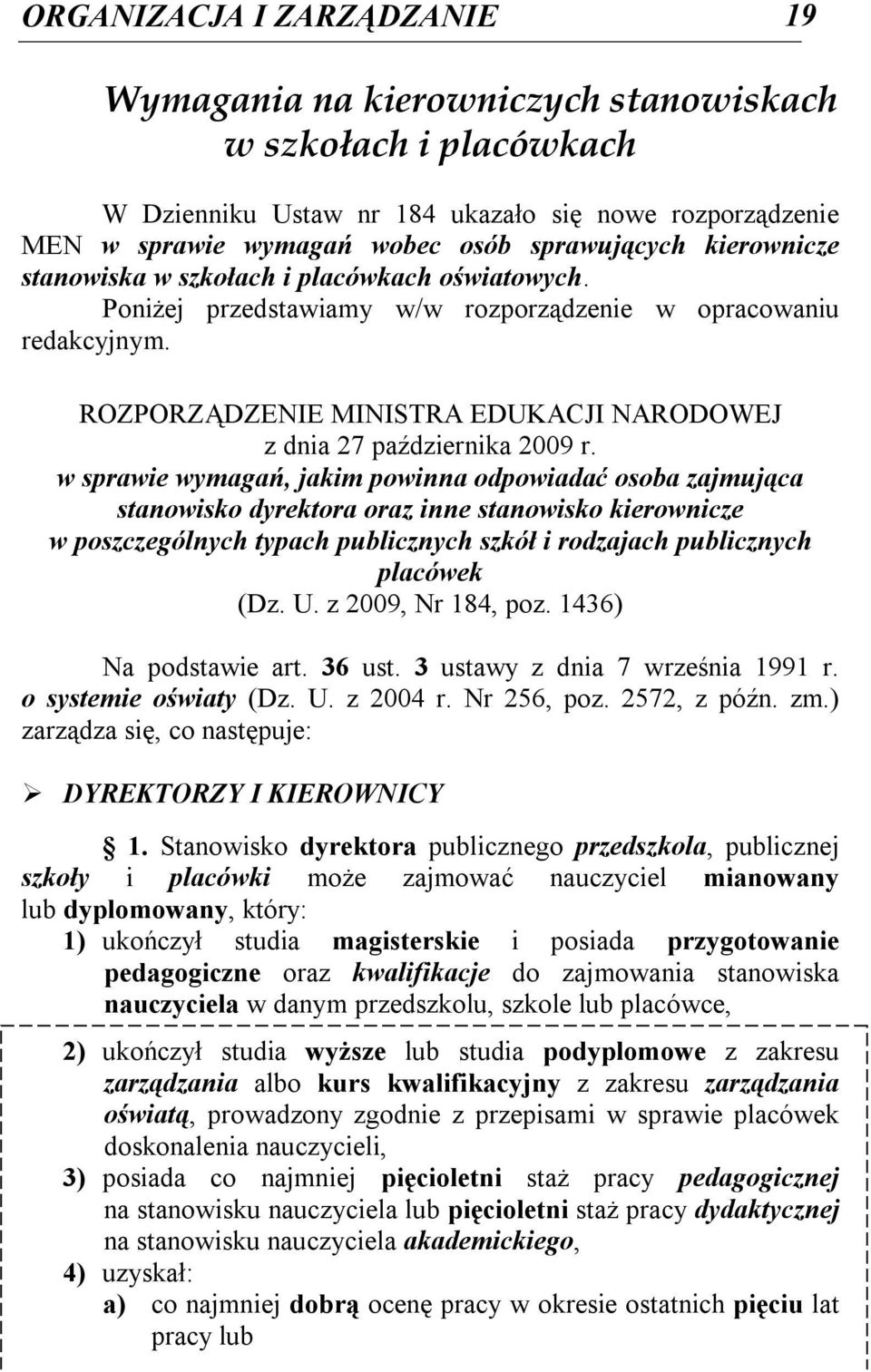 ROZPORZĄDZENIE MINISTRA EDUKACJI NARODOWEJ z dnia 27 października 2009 r.