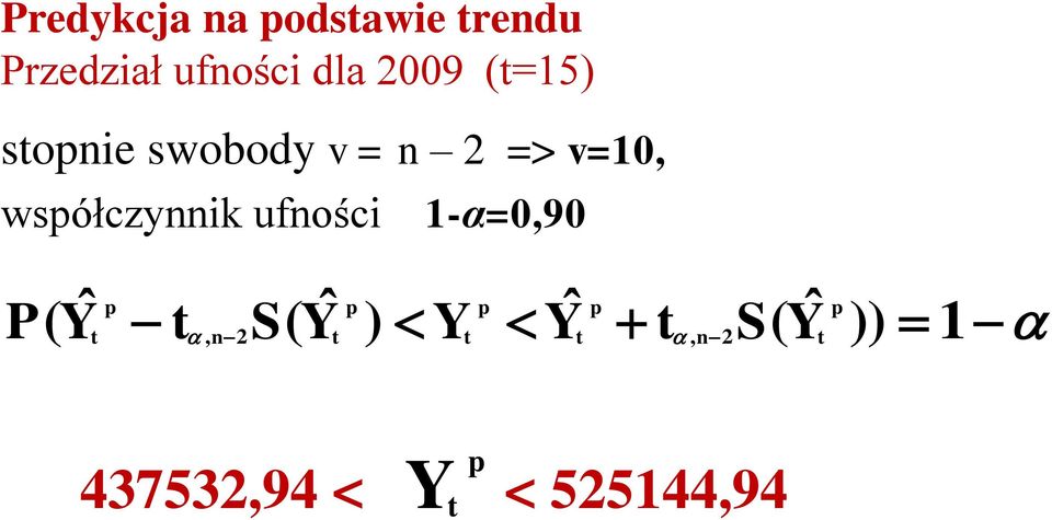 dla 2009 (=15) sopnie swobody v = n 2 => v=10,