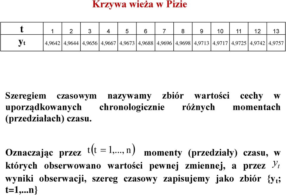 chronologicznie różnych momenach (przedziałach) czasu. Oznaczając przez 1,.