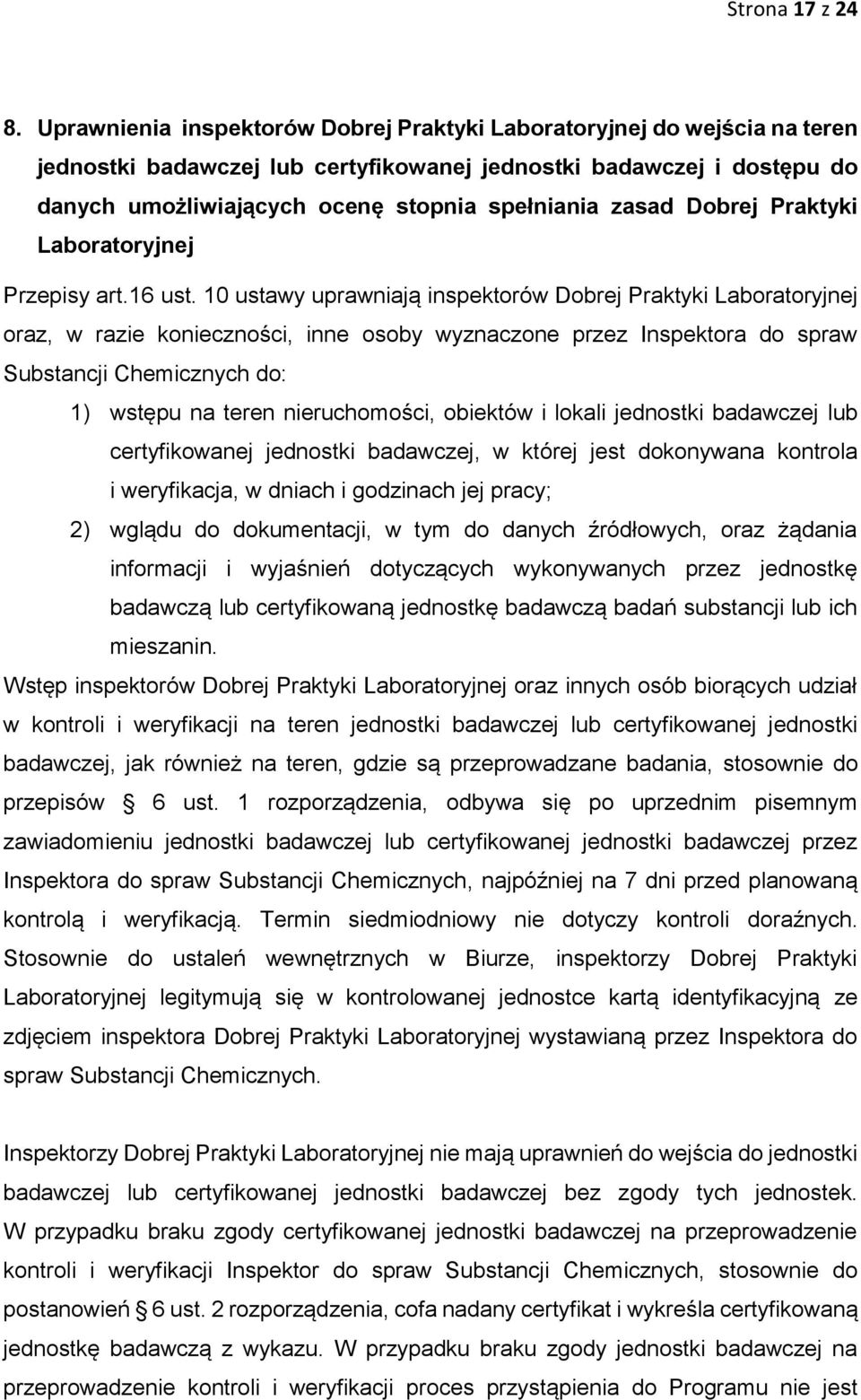 zasad Dobrej Praktyki Laboratoryjnej Przepisy art.16 ust.