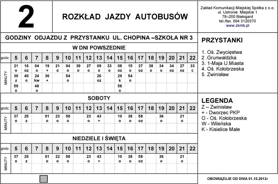 5 6 7 8 9 12 13 59 kw 48 39 27 k 27 1. Oś. Zwyięstwa 2.Grunwaldka 3. 1-Maja U.Miasta 4. Oś. Kłbreska 5.