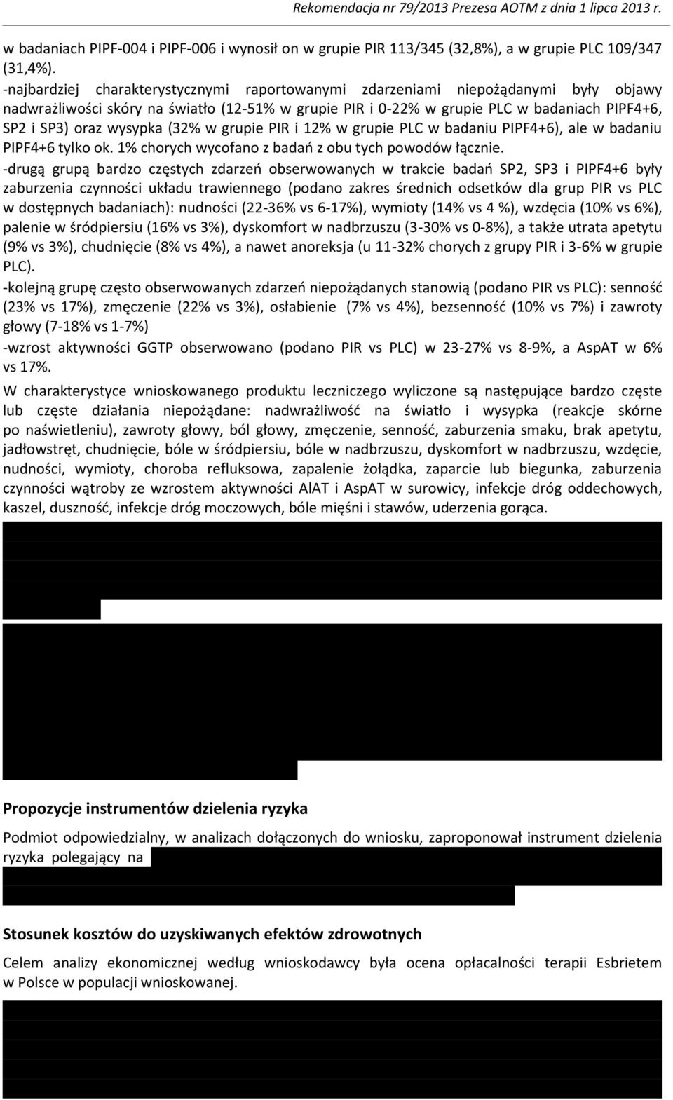 wysypka (32% w grupie PIR i 12% w grupie PLC w badaniu PIPF4+6), ale w badaniu PIPF4+6 tylko ok. 1% chorych wycofano z badań z obu tych powodów łącznie.