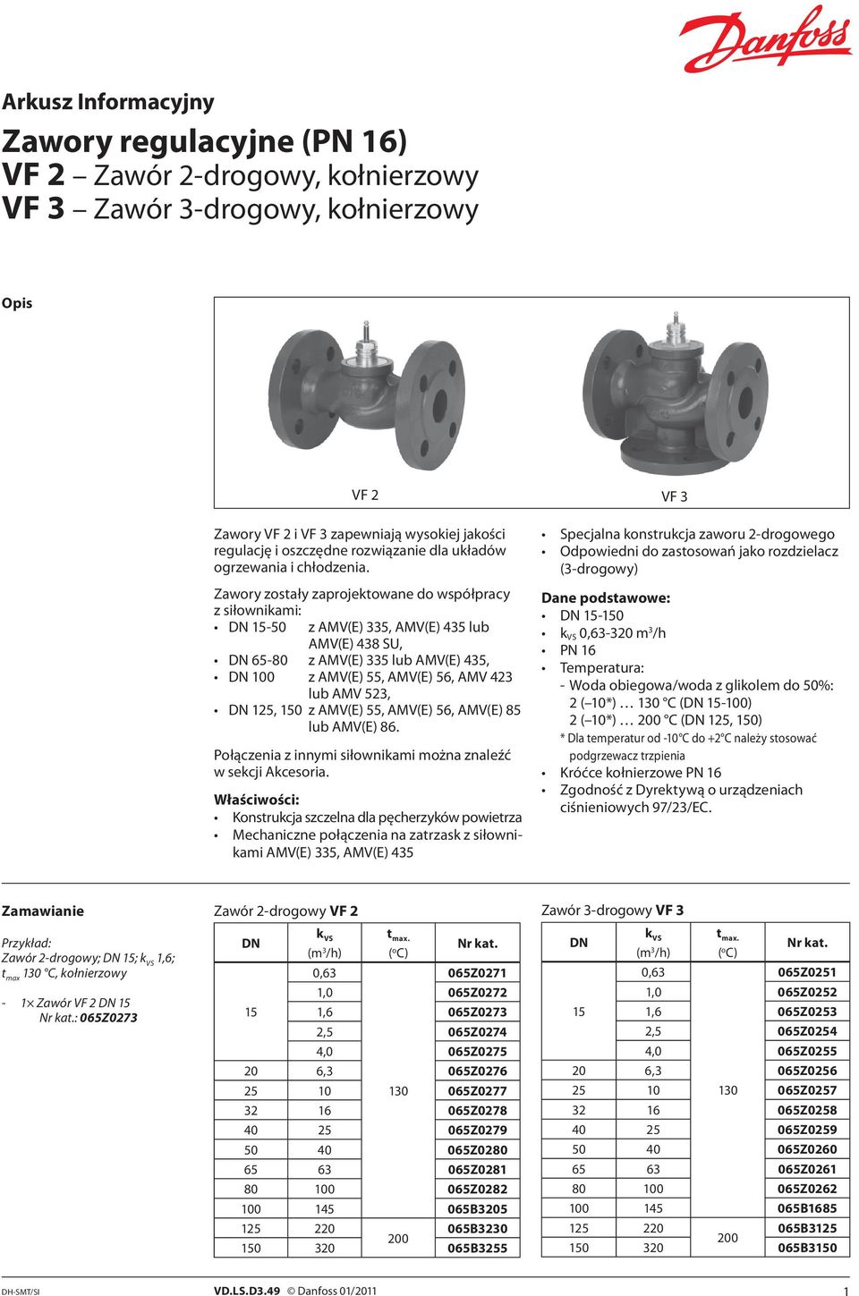 Zawory zostały zaprojektowane do współpracy z siłownikami: DN 15-50 z AMV(E) 335, AMV(E) 435 lub AMV(E) 438 SU, DN 65-80 z AMV(E) 335 lub AMV(E) 435, DN 100 z AMV(E) 55, AMV(E) 56, AMV 423 lub AMV