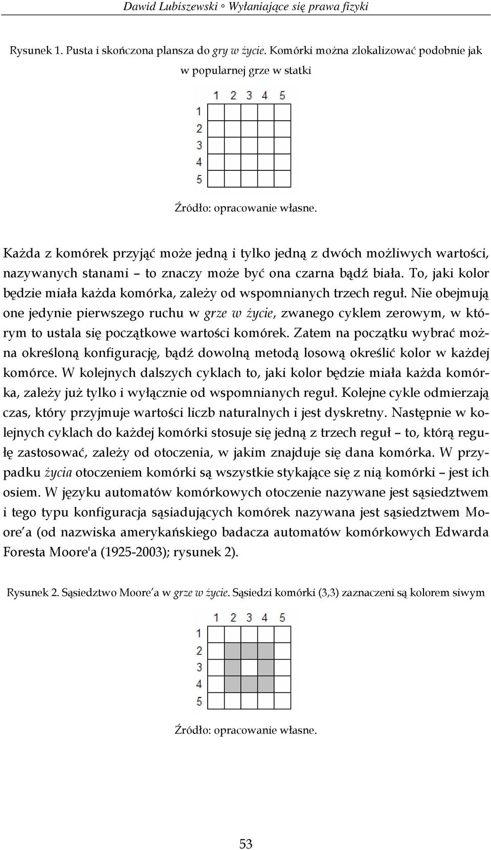 To, jaki kolor będzie miała każda komórka, zależy od wspomnianych trzech reguł.