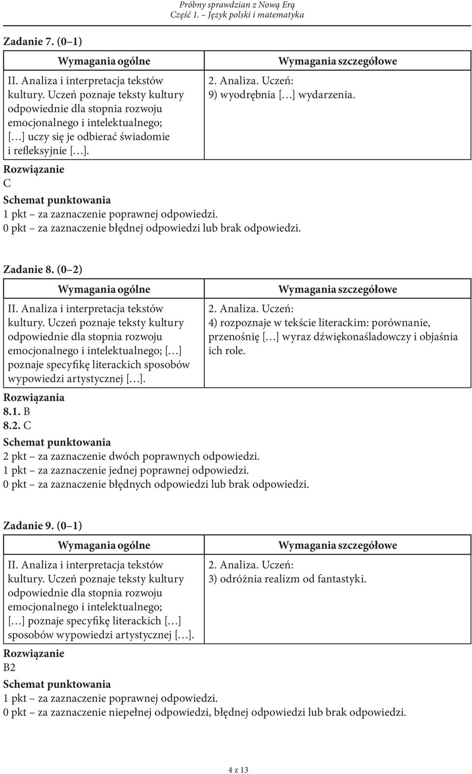 Uczeń: 9) wyodrębnia [ ] wydarzenia. C Zadanie 8. (0 2) II. Analiza i interpretacja tekstów kultury.