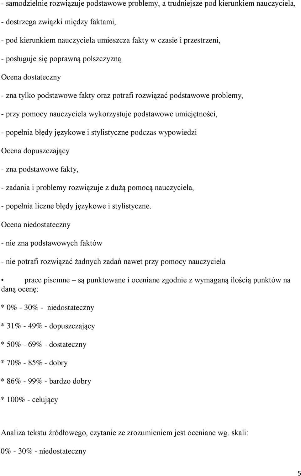 Ocena dostateczny - zna tylko podstawowe fakty oraz potrafi rozwiązać podstawowe problemy, - przy pomocy nauczyciela wykorzystuje podstawowe umiejętności, - popełnia błędy językowe i stylistyczne