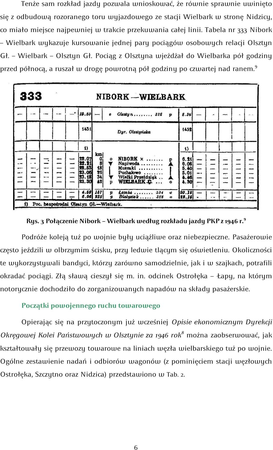 Pociąg z Olsztyna wjeżdżał do Wielbarka pół godziny przed północą, a ruszał w drogę powrotną pół godziny po czwartej nad ranem. 9 Rys. 3 Połączenie Nibork Wielbark według rozkładu jazdy PKP z 1946 r.