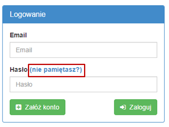 W sytuacji, gdy użytkownik zapomni hasła, istnieje możliwość zresetowania hasła.
