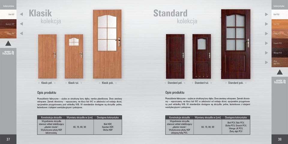 Zamek drzwiowy wpuszczany, na klucz lub WC w zależności od rodzaju drzwi, opcjonalnie przygotowany pod wkładkę WB.