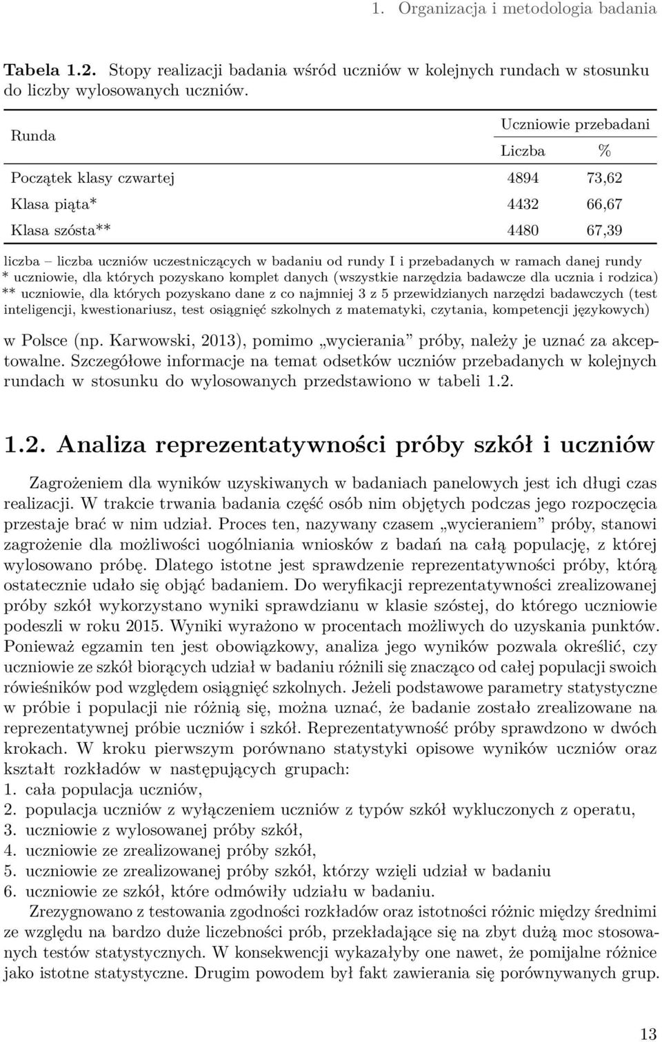 ramach danej rundy * uczniowie, dla których pozyskano komplet danych (wszystkie narzędzia badawcze dla ucznia i rodzica) ** uczniowie, dla których pozyskano dane z co najmniej 3 z 5 przewidzianych