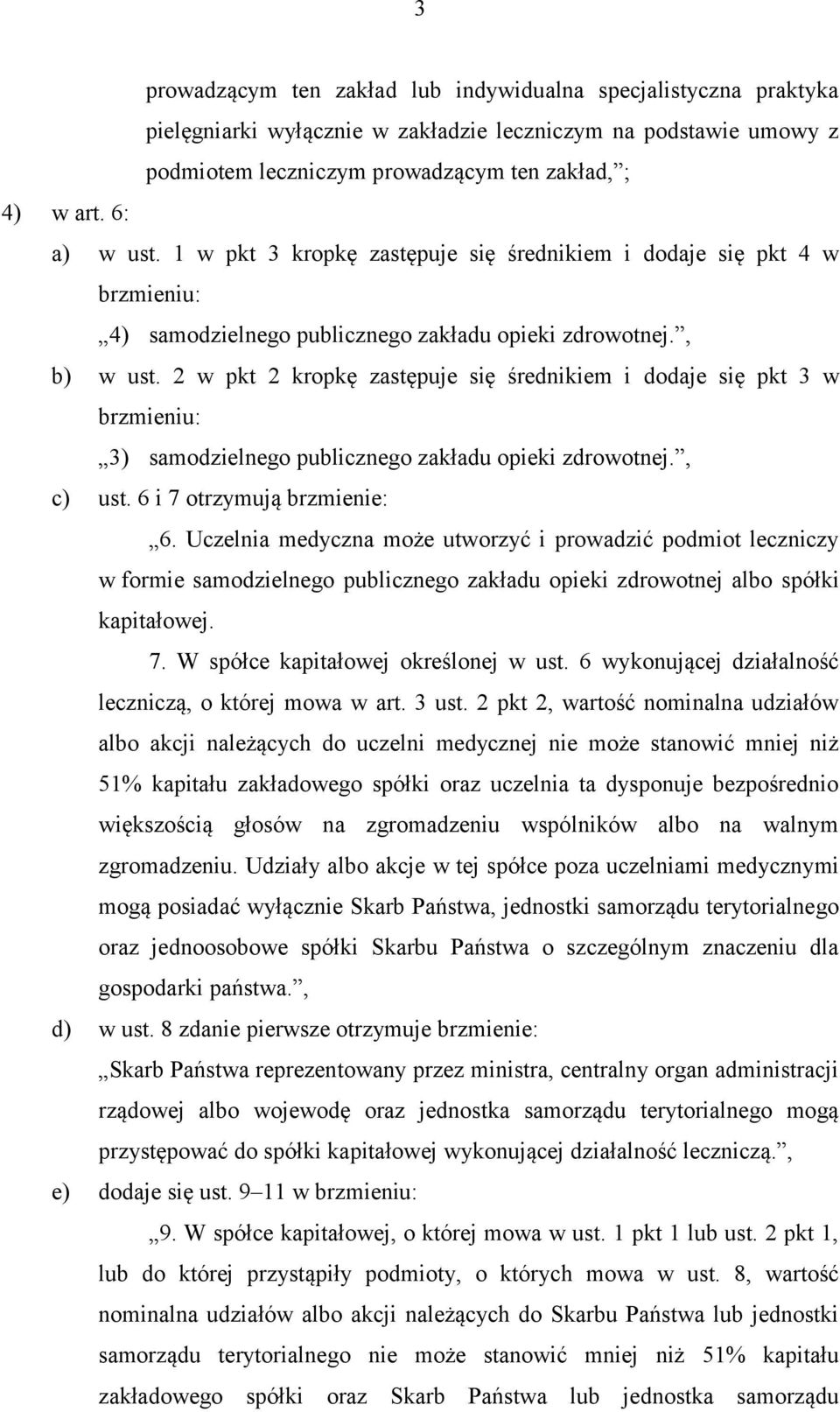 2 w pkt 2 kropkę zastępuje się średnikiem i dodaje się pkt 3 w brzmieniu: 3) samodzielnego publicznego zakładu opieki zdrowotnej., c) ust. 6 i 7 otrzymują brzmienie: 6.