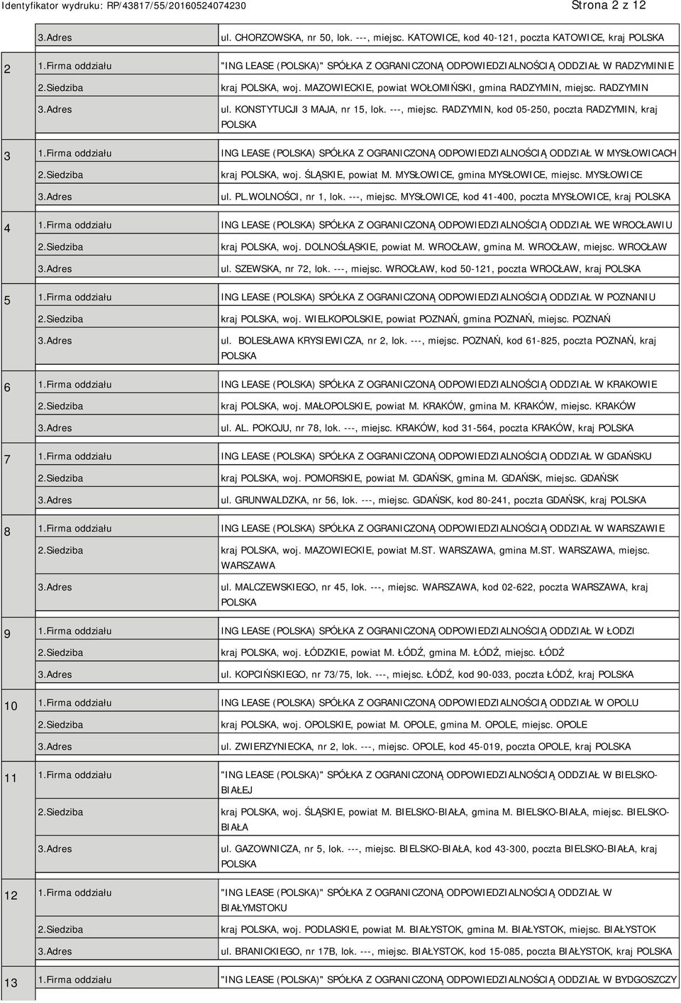 KONSTYTUCJI 3 MAJA, nr 15, lok. ---, miejsc. RADZYMIN, kod 05-250, poczta RADZYMIN, kraj POLSKA 3 1.