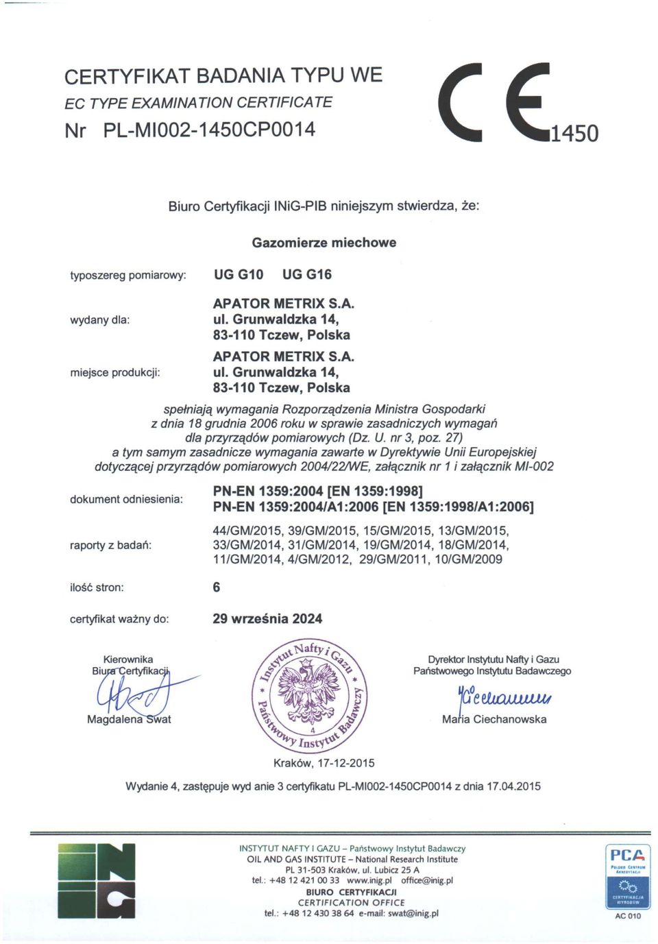 Grunwaldzka 14, 83-110 Tczew, Polska APATOR METRIX S.A. ul.