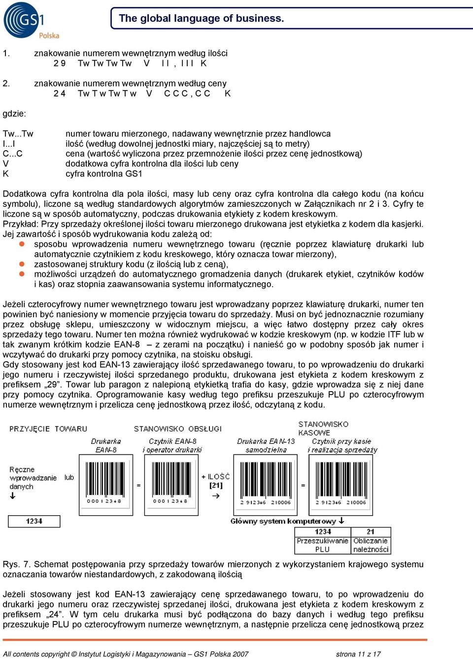 jednostkową) dodatkowa cyfra kontrolna dla ilości lub ceny cyfra kontrolna GS1 Dodatkowa cyfra kontrolna dla pola ilości, masy lub ceny oraz cyfra kontrolna dla całego kodu (na końcu symbolu),