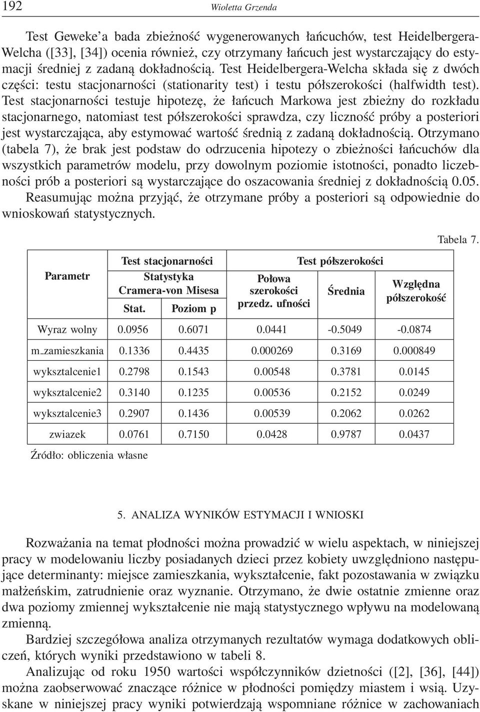 Test stacjonarności testuje hipotezę, że łańcuch Markowa jest zbieżny do rozkładu stacjonarnego, natomiast test półszerokości sprawdza, czy liczność próby a posteriori jest wystarczająca, aby